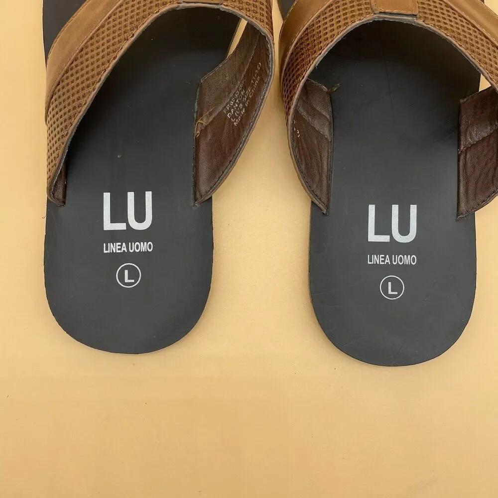 Linea Uomo Danton Leather Flip-Flops / Sandals Men's Size Large Brown Black